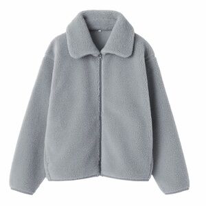 NEW MUJI Cozy Grey Sherpa Zip-Up Jacket